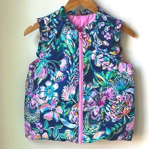 Lilly Pulitzer Girls Amani Lilac Rose Reversible Down Puffer Vest Size XL 12-14